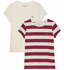 Calvin Klein T-shirt - 2-pak - Stripe Slim - Bright White/Rich C