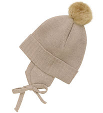 Huttelihut Hue m. Øreflapper - Strik - Uld - Cobblestone m. Kvas
