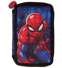 Spiderman Penalhus m. Indhold -  Filled Double Decker - Sort/Blå