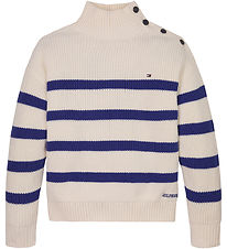 Tommy Hilfiger Bluse - Strik - Mock Neck - Ivory Petal/Wedge Blu