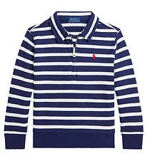 Polo Ralph Lauren Polobluse m. Lynlås - Navy/Hvidstribet