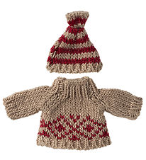 Maileg sweater/Hat - Strik - Mus - Mor