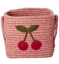 Rice Opbevaringskurv - Raffia/Søgræs - 20x20 cm - Pink/Kirsebær