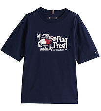Tommy Hilfiger T-shirt - Flag Fun - Dark Night Navy m. Print