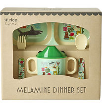 Rice Spisesæt - Melamin - 4 stk. - Wildlife Print - Mint