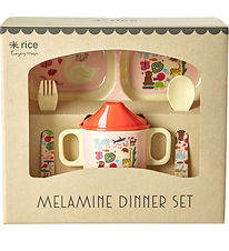 Rice Spisesæt - Melamin - 4 stk. - Wildlife Print - Pink