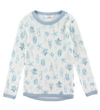 Joha Bluse - Uld - Lyseblå m. Print