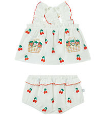 Stella McCartney Kids Sommersæt - Top/Bloomers - Ivory m. Kirseb