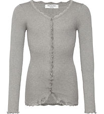 Rosemunde Cardigan - Rib - Balta - Gråmeleret m. Blonder