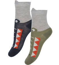Minymo Strømper - 2-pak - Dark Navy/Armygrøn m. Krokodille