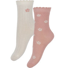 Minymo Strømper - 2-pak - Ash Rose m. Blomster