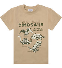 Hust and Claire T-shirt - Anton - Pale Khaki m. Dinosaurer