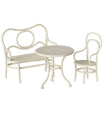 Maileg Miniature Cafesæt - Bord med Stol og Bænk - Mus - Hvid