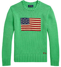 Polo Ralph Lauren Bluse - Strik - Grøn m. Flag