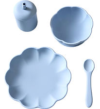 Jack o Juno Spisesæt - Silikone - 4 Dele - Poppy - Pale Blue
