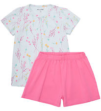 Minymo Shortssæt - T-shirt/Shorts - Wan Blue m. Blomster