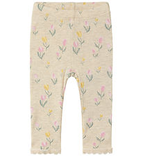Name It Leggings - Rib - NbfFlowerkab - Peyote Melange m. Blomst