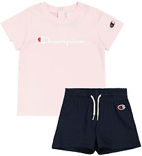 Champion Sæt - T-shirt/Shorts - Pink/Navy