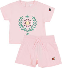 Champion Sæt - T-shirt/Shorts - Pink m. Blomst