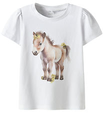 Name It T-shirt - NmfHani - Bright White m. Hest