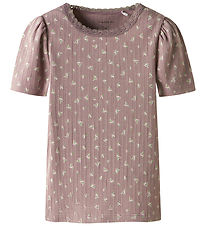 Name It T-shirt - Rib - NmdHoise - Purple Dove m. Blomster