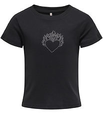 Kids Only T-shirt - KogKira - Sort/Hjerte m. Rhinsten