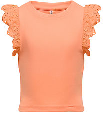 Kids Only Top - Rib - KogDrea - Salmon m. Broderi Anglaise