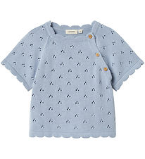 Lil' Atelier T-shirt - Strik - NmfJola - Zen Blue m. Hulmønster