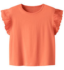 Name It T-shirt - NkfHrejaline - Fresh Salmon m. Broderi Anglais