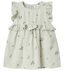 Name It Kjole - Musselin - NbfHikka - Aqua Gray m. Blomster