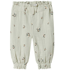 Name It Bukser - Musselin - NbfHikka - Aqua Gray m. Blomster