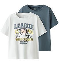Name It T-shirt - NmmVictor - 2-Pak - Blue Mirage/Bright White