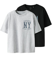 Name It - T-shirt - NkmValix - 2-Pak - Light Grey Melange/Black