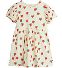Mini Rodini Kjole - Rib - Offwhite m. Hjerter