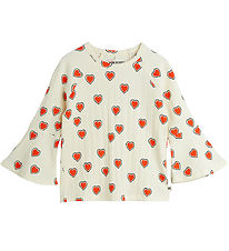 Mini Rodini Bluse - Rib - Offwhite m. Hjerter