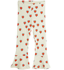 Mini Rodini Bukser - Rib - Offwhite m. Hjerter