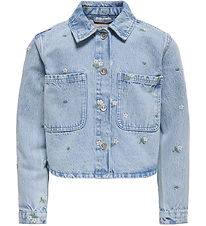 Kids Only Denimjakke - KogCassie - Light Blue Denim/Flower Embro