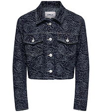 Kids Only Denimjakke - KogGianna - Dark Blue Denim/Roses
