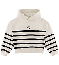 Calvin Klein Hættetrøje - Logo Boxy Fit Stripes - White Cap Gray