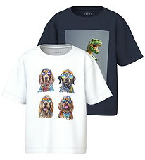 Name It T-shirt - NmmVoto - 2-pak - Bright White/Navy Blazer/Din