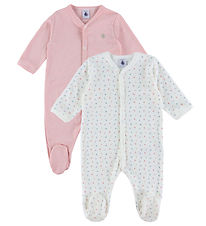 Petit Bateau Natdragt - 2-pak - Hvid/Rosa m. Hjerter/Striber