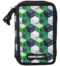 Minecraft Penalhus m. Indhold - Grøn/Sort