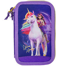 Unicorn Academy Penalhus m. Indhold - Lilla/Glitter