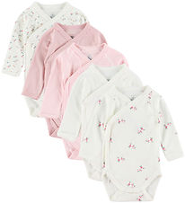 Petit Bateau Slå-om Body l/æ - 5-pak - Hvid/Rosa