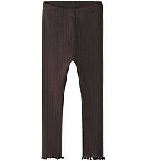 Name It Leggings - Rib - NmfLalla - Seal Brown m. Hulmønster