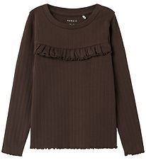 Name It Bluse - Rib - NmfLalla - Seal Brown m. Hulmønster