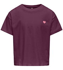 Kids Only T-shirt -KogMaiken - Mauve Wine/Heart Emb/Sea Pink