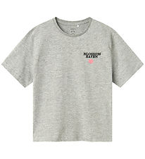 Name It T-shirt - NkfLonnie - Lysegråmeleret m. Print