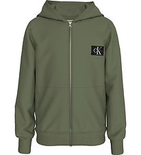 Calvin Klein Cardigan - Badge Zip Through - Thyme Green