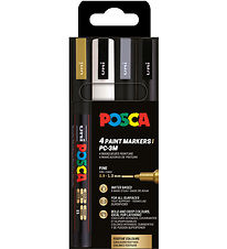 Posca Tuscher - PC-3M - 4 stk. - Guld/Hvid/Sølv/Sort
